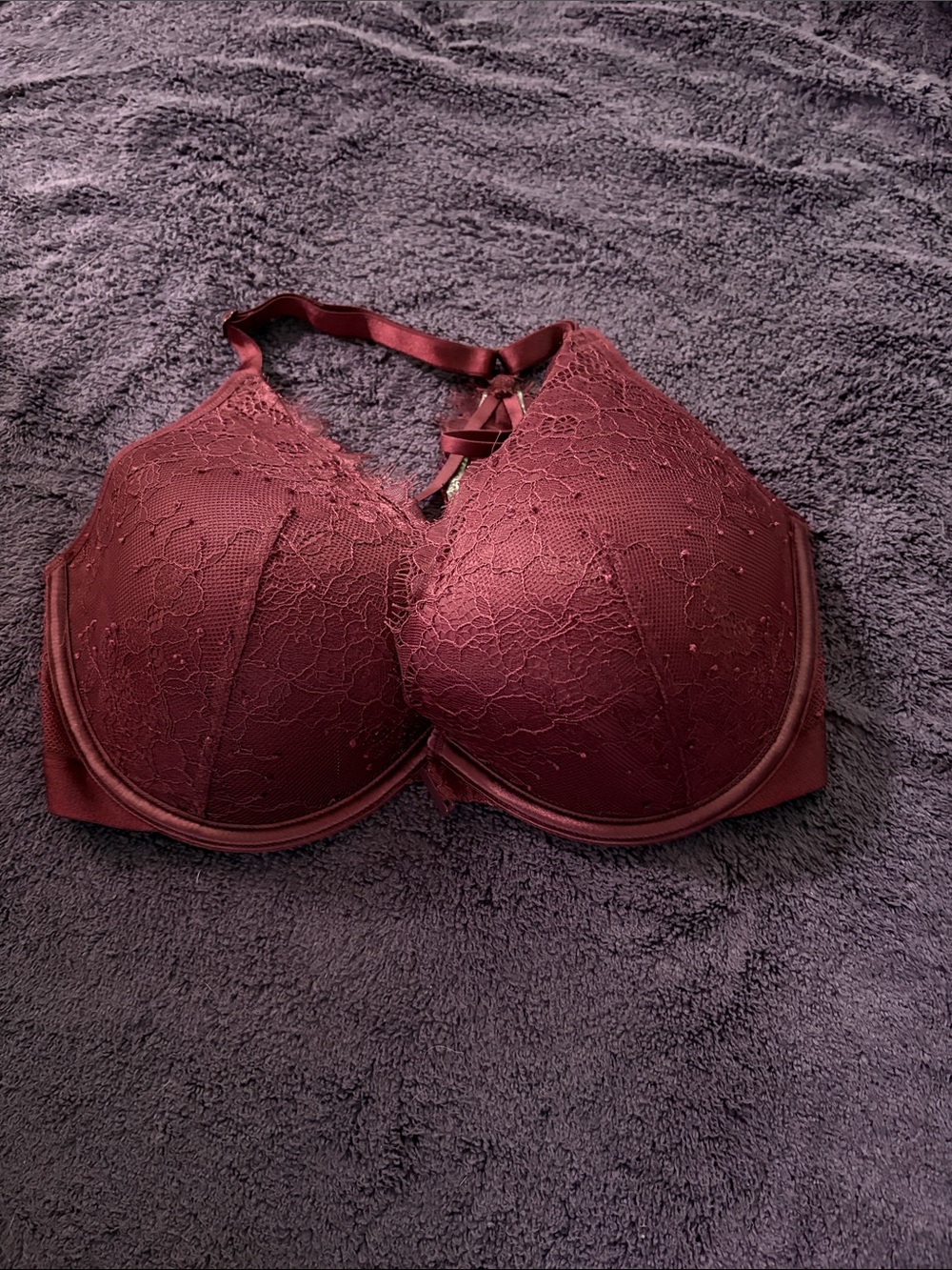 Victoria's Secret Burgundy Lace Underwire Bra with Strappy Accent